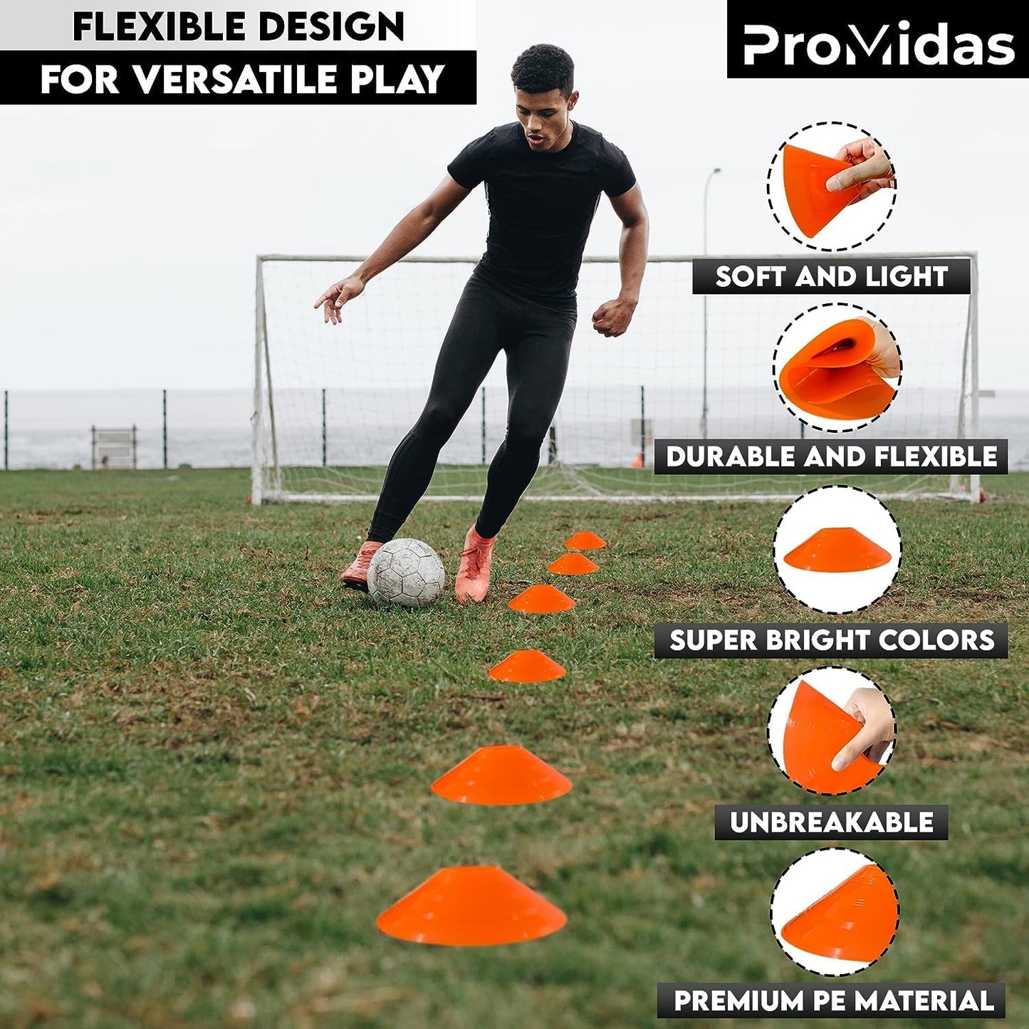 Disc Soccer Cones for Training Kids - 200,100,50 Small Plastic Cones for Sports Training - Flexible Conos for Soccer Practice Equipment, Basketball & Football Drills Equipment (Orange - 50 Pack)