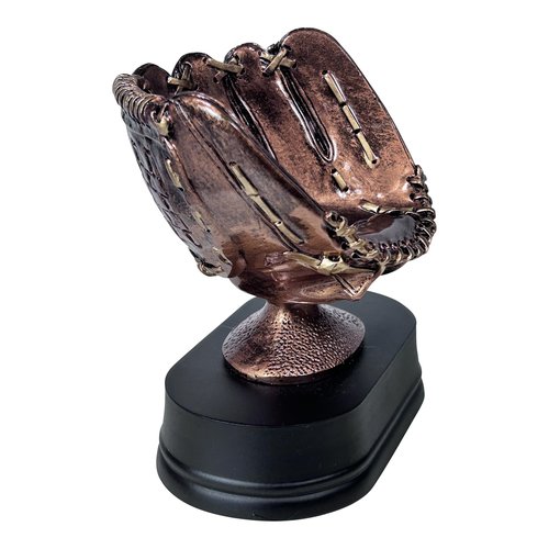 Express Medals Baseball Glove Trophy Display, Bronze Finish on Black Base, Decorative Ball Holder Tee T Coach Pitch Trophies Award Gift Prize Recognition Awards