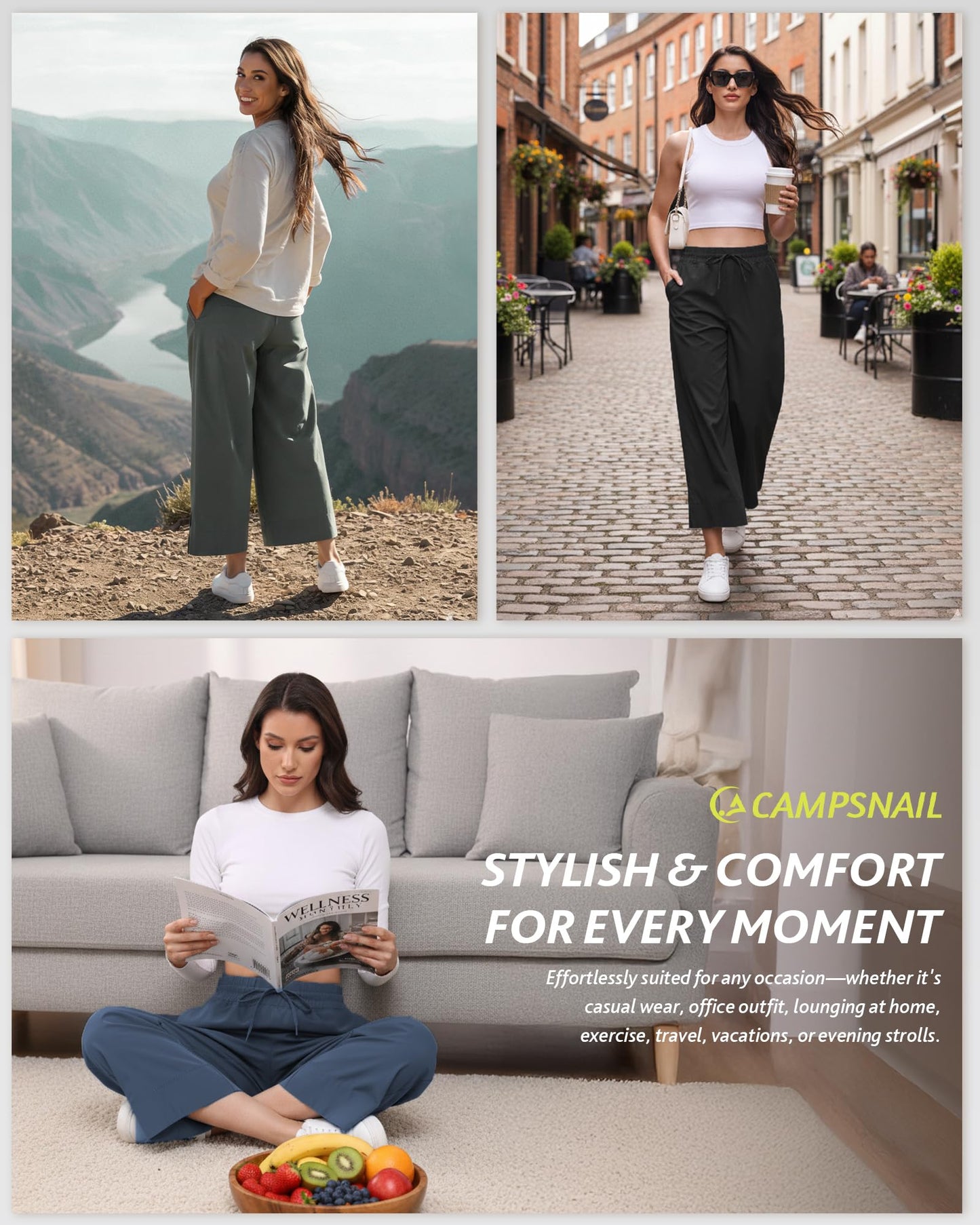CAMPSNAIL Wide Leg Pants Women - 25"/29" Casual Summer Capri Sweatpants Lightweight Yoga Pants for Dress Travel Business Work