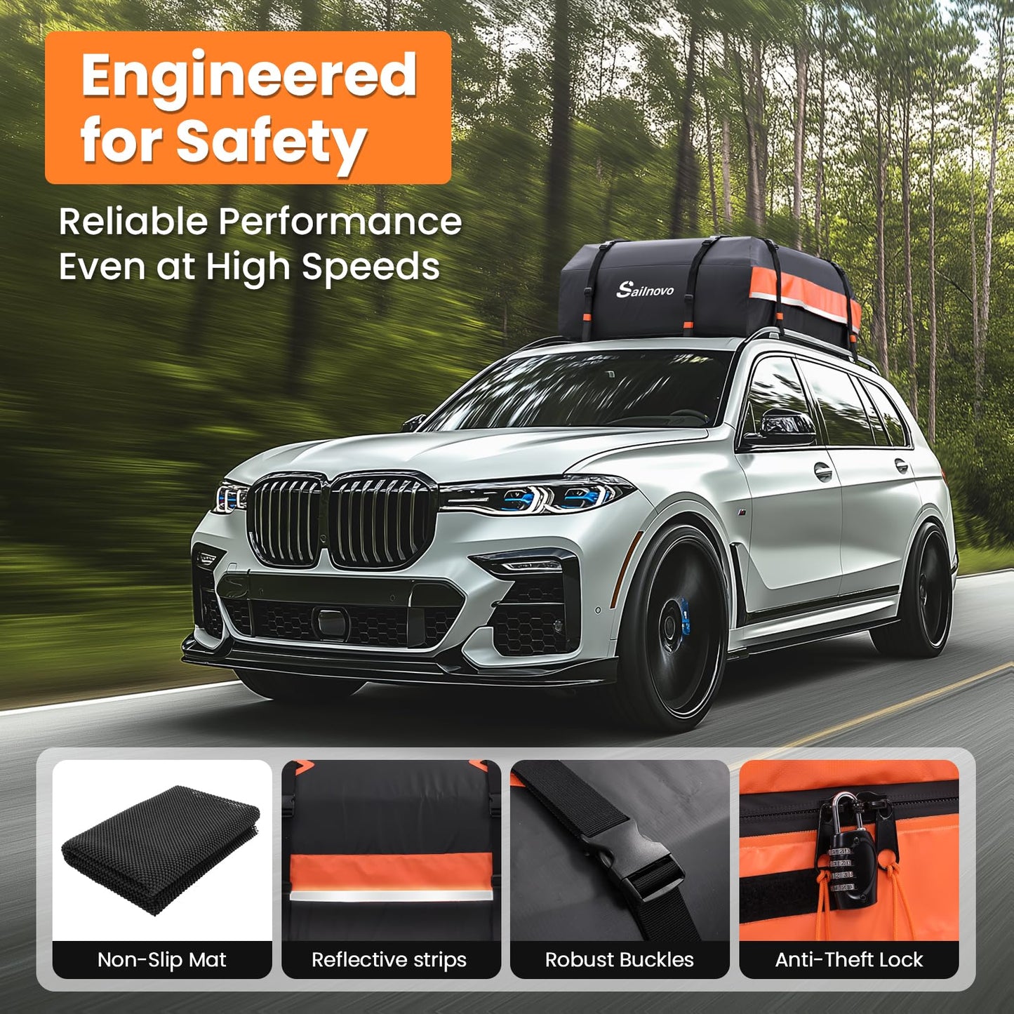 Sailnovo Rooftop Cargo Carrier 20 Cubic, Waterproof Car Roof Bag Car Top Carrier Car Roof Storage with Slip Mat, 6 Door Hooks Combination Lock, for All Vehicle Roof with/Without Rack Cross Bar