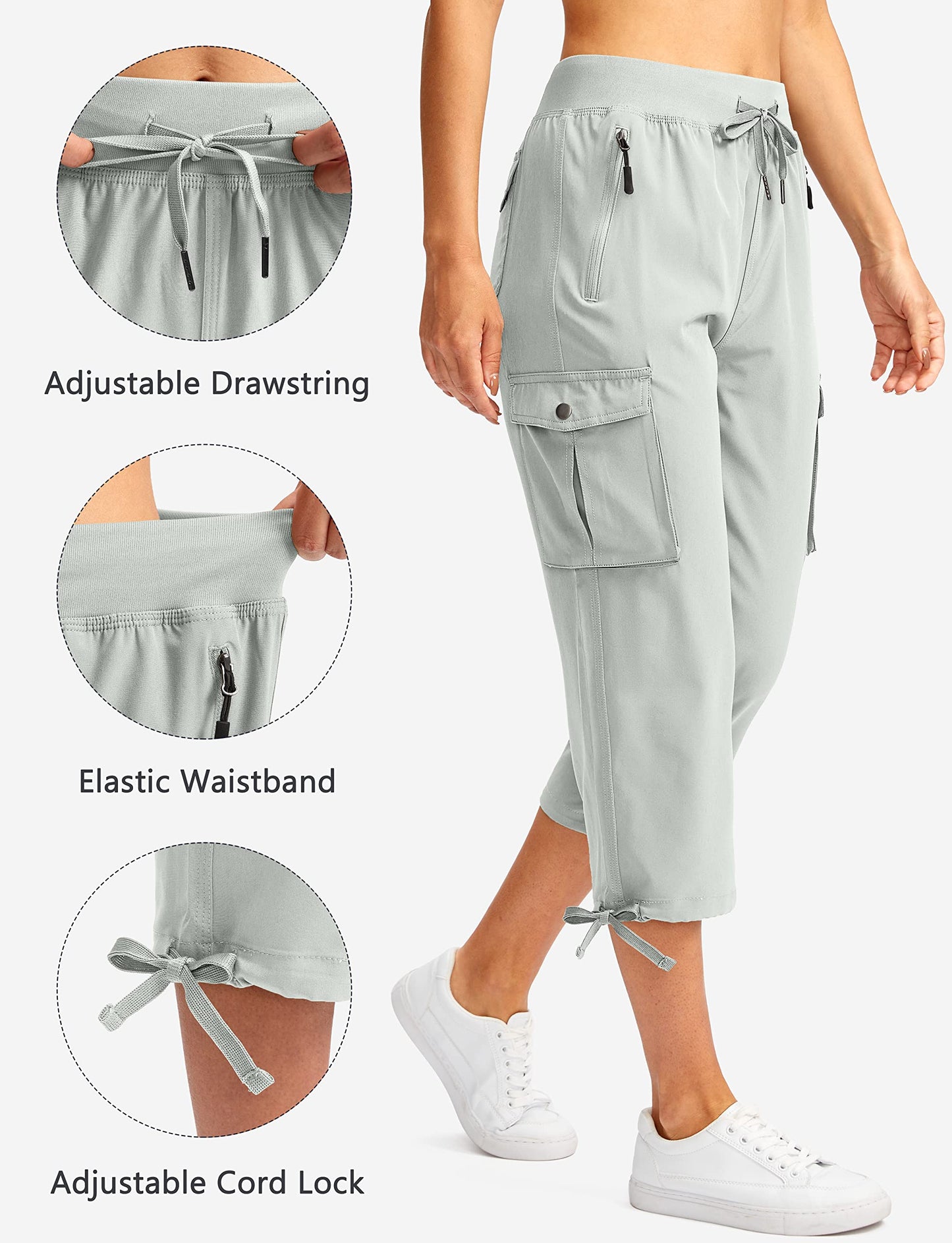 Soothfeel Women's Cargo Capris Pants with 6 Pockets Lightweight Quick Dry Travel Hiking Summer Pants for Women Casual (Pale, XL)
