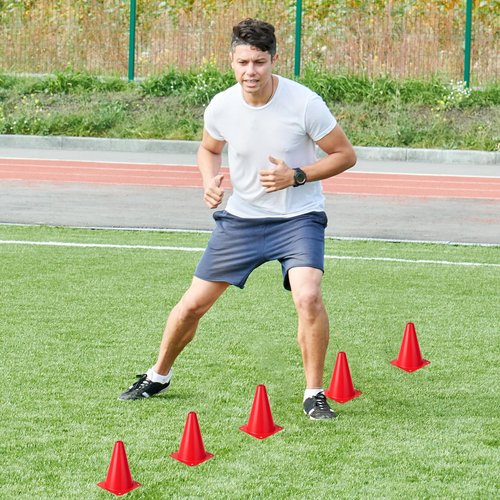 DIVINA VITAE 32Pcs Soccer Cones for Training, 7 Inch Sports Agility Cones Orange Plastic Traffic Cones with Mesh Drawstring Bag for Basketball Football Skating Drills Practice