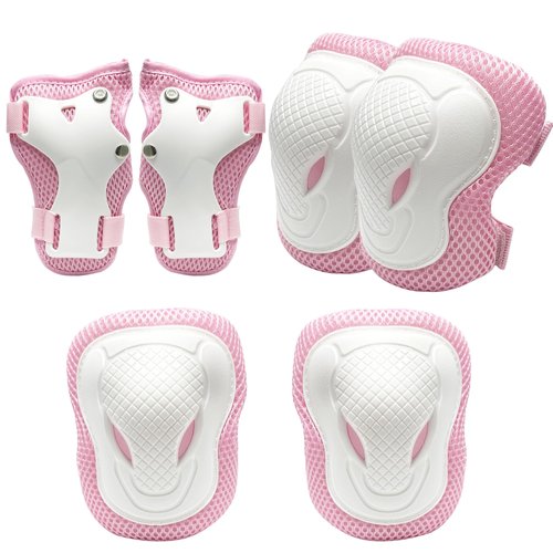 ENHERWE Protective Gear Set for Skating Cycling Bike Rollerblading Scooter,Include Wrist Guards,Knee Pads and Elbow Pads for 3-8 Years Kids,Pink and Size S