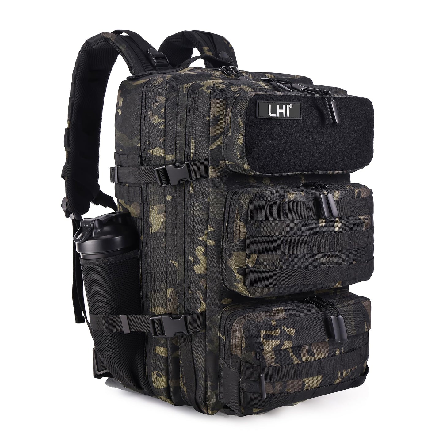 LHI Military Tactical Backpack for Men and Women 50L Army 3 Days Assault Pack Bag Large Rucksack with Shoe Compartment - Black CP