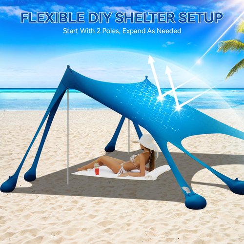 Beach Tent Sun Shelter & Portable Beach Canopy UPF80+ Uv Protection, Beach Shade Canopy/Cabana with 8 Sandbags, 4 Stability Poles, Sand Shovel Ground Pegs for Outdoor Camping(10x10ft, Navy Blue)