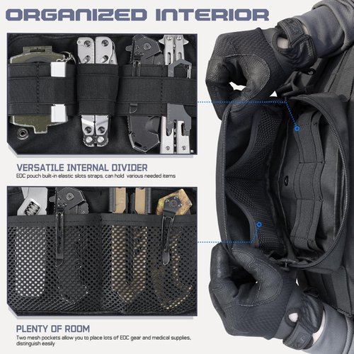 Molle Admin Pouch for Tactical Backpack, EDC Tool Pouch Organizer, Tactical Admin Pouch Molle, Belt Zipper Utility Waist Bag, Horizontal Phone Pouch with US Flag Patch