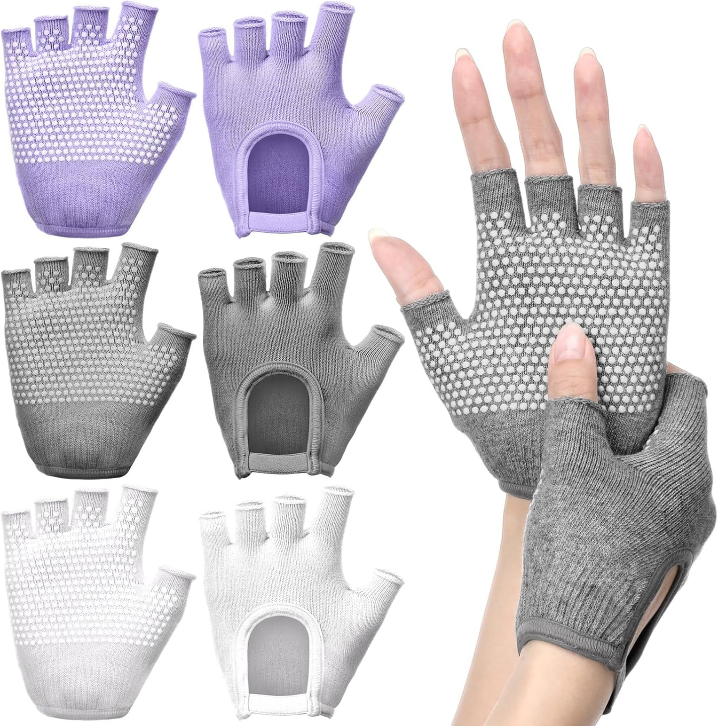 3 Pairs Silicone Yoga Gloves for Women Non Slip Fingerless Pilates Gloves for Gym Exercise Workout Weight Training Mitten One Size Fits Most Women Men