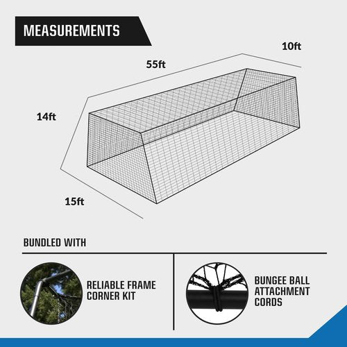 BATTING CAGES INC. BCI Freestanding Trapezoid Batting Cage with Net, Frame, Corner Kit, and Stake Down Kit, Baseball and Softball Training Equipment (55 Feet)