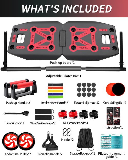 LAKXSF Work out Push up Board for Home Gym, Pilates Workout Exercise Resistance Band Set with Handles, Pushup Board Gift for Men and Women, Essential Shoulder Strength Training Goods Equipment Kit