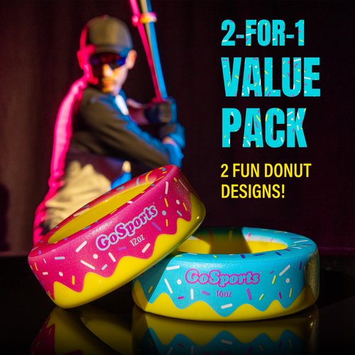 GoSports Baseball and Softball Bat Donuts - 2 Pack Baseball Drip Bat Weights - 16 oz & 12 oz