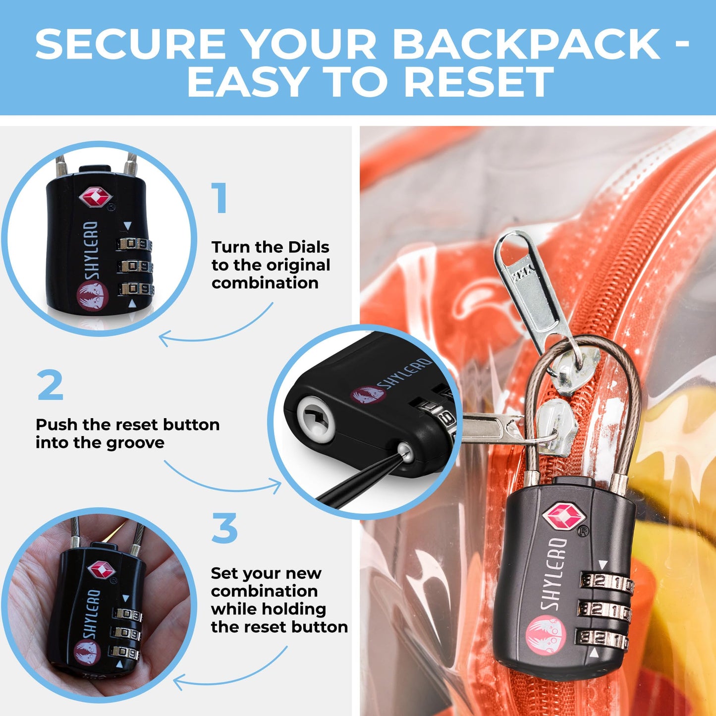 SHYLERO Clear Backpack Heavy Duty has TSA Lock, 2-WAY Zipper. PVC Transparent Backpack Is Extra Large - H18''xW14''xD8 - Orange
