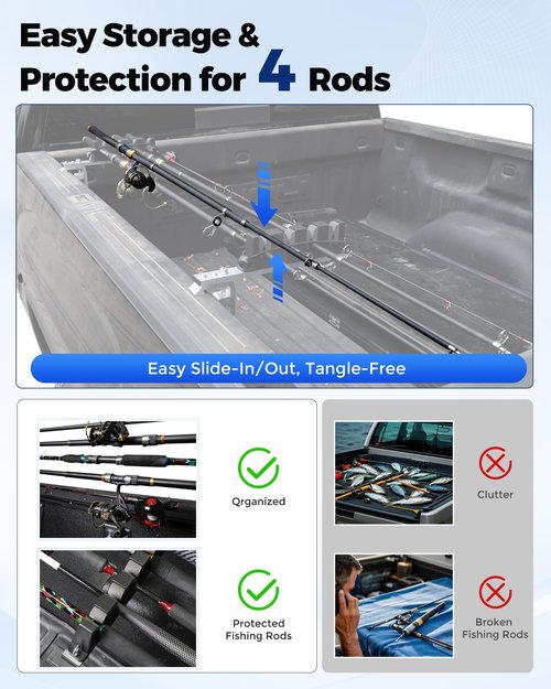 SPIRRELAB Aluminum Fishing Rod Holder for Truck Bed Holds 4 Fishing Rods Truck Bed Fishing Rod Holder for Pickup