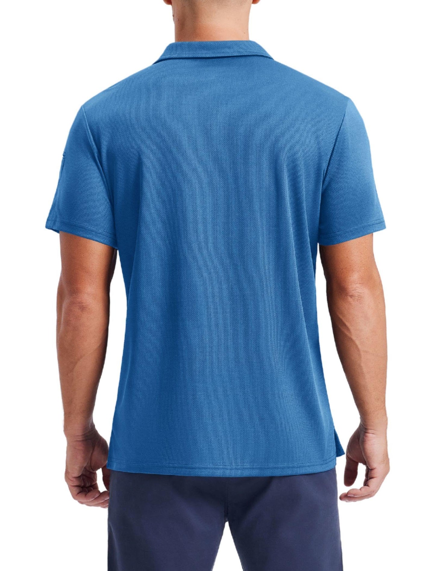 PINSPARK Men's Polo Shirts 3 Button Quick Dry Performance Collared Casual Shirt Short Sleeve Golf Polos for Men Blue