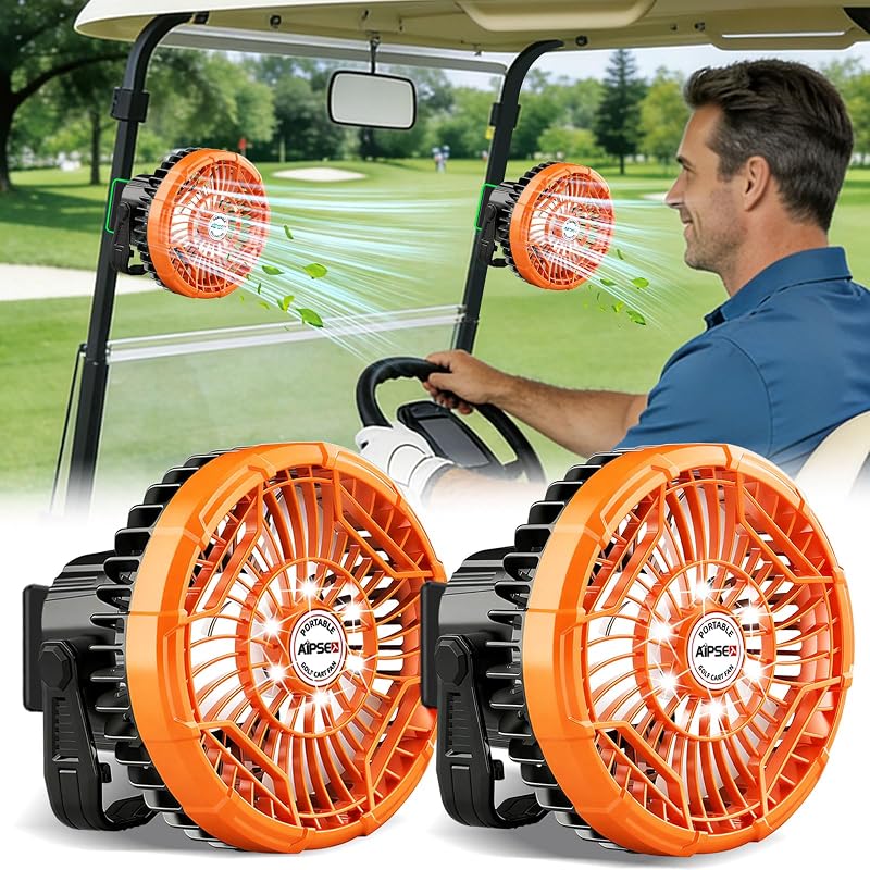 AIPSET Magnetic Golf Cart Fan 48 Hrs Runtime, 10400mAh, LED Lights, Universal Fit 1