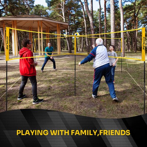 Four Square Volleyball Net Set with Carry Bag,Volleyball & Air Pump - Height Adjustable 4 Way Volleyball Net Set for Backyard, Beach, Easy Assemble Outdoor Volleyball Games for Kids and Adults