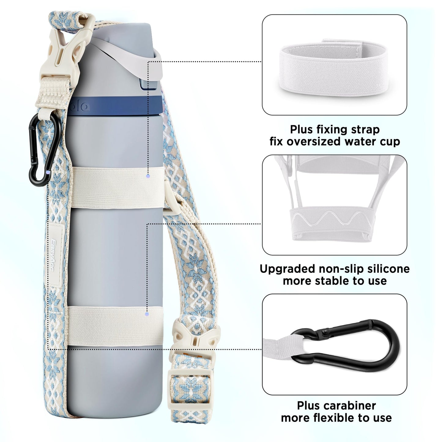 EasyAcc Water Bottle Holder Strap Sling, for Owala FreeSip 24 32 40 oz, Hydro Flask, Cirkul, Yeti, Stanley Flip, Universal Water Bottles, with Carabiner, for Walking Curise Travel (Bottle Excluded)
