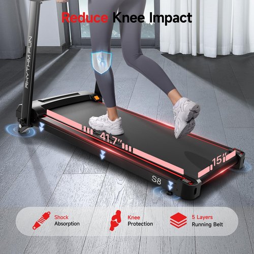 RHYTHM FUN 8.0 MPH Treadmills for Home, Running Walking Pad Treadmill with Incline up to 8%, Foldable Treadmill with Handle Bar, Low Noise Walking Pad for 300 lbs