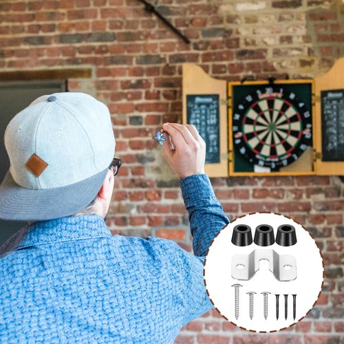 4 Sets Dartboard Hanger, Dartboard Mounting Bracket Wall Bracket with Screws and Stabilisers, Stainless Steel Dart Display Stand Wall Bracket, Dart Board Accessories