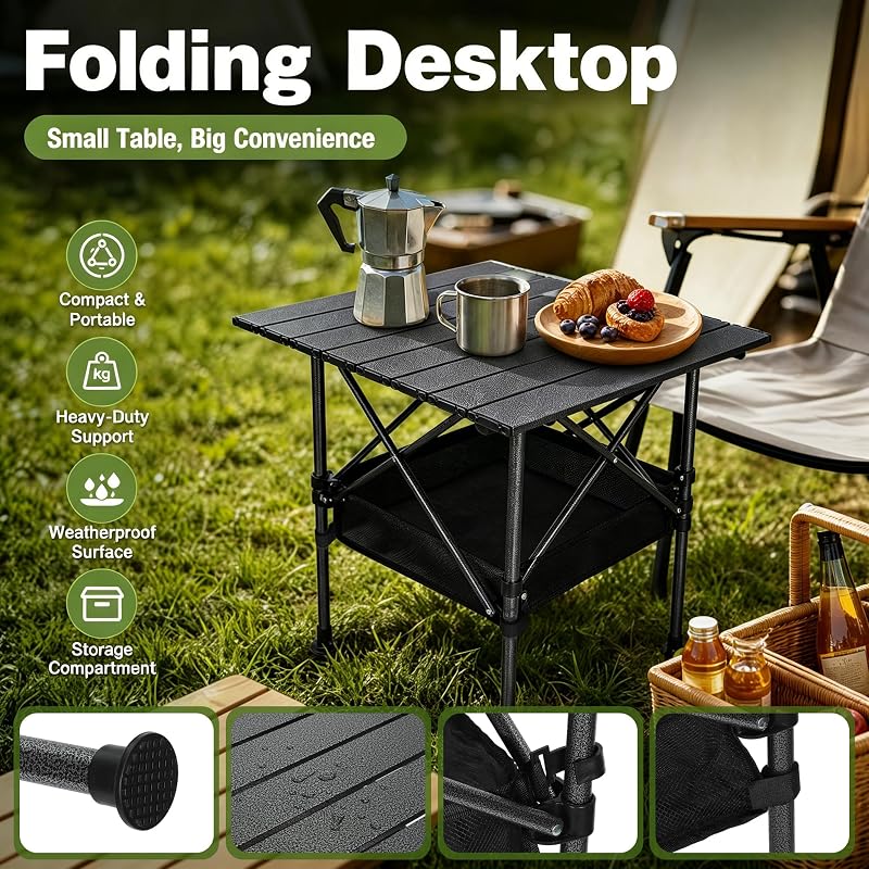 Camping Table 19.7in x 20.9in with Adjustable Height, Black - CAPASTEC Variation: Black