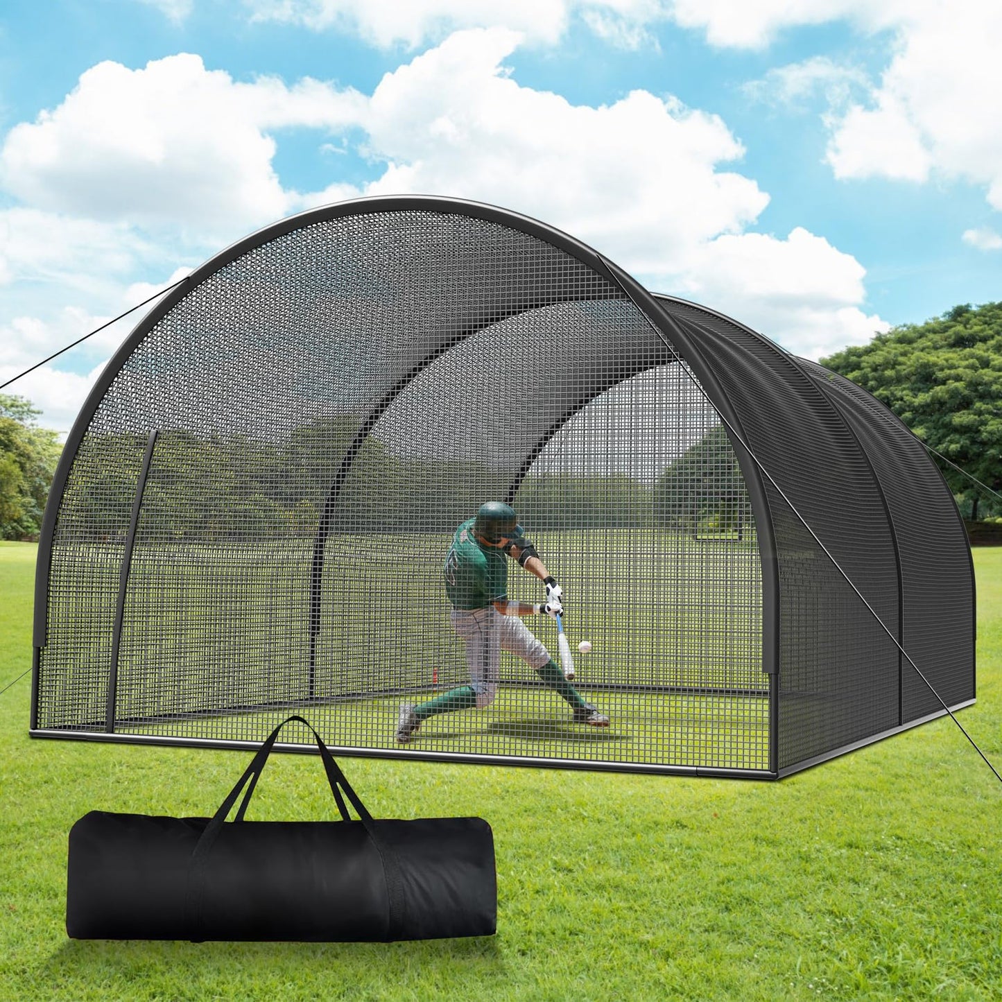 22FT Portable Baseball & Softball Batting Cage for Backyard – Enclosed Batting Net with Pitching Machine Hole, Sturdy Frame & Carry Bag, Ideal for Home Hitting & Pitching Practice, 22 x 12 x 8 ft