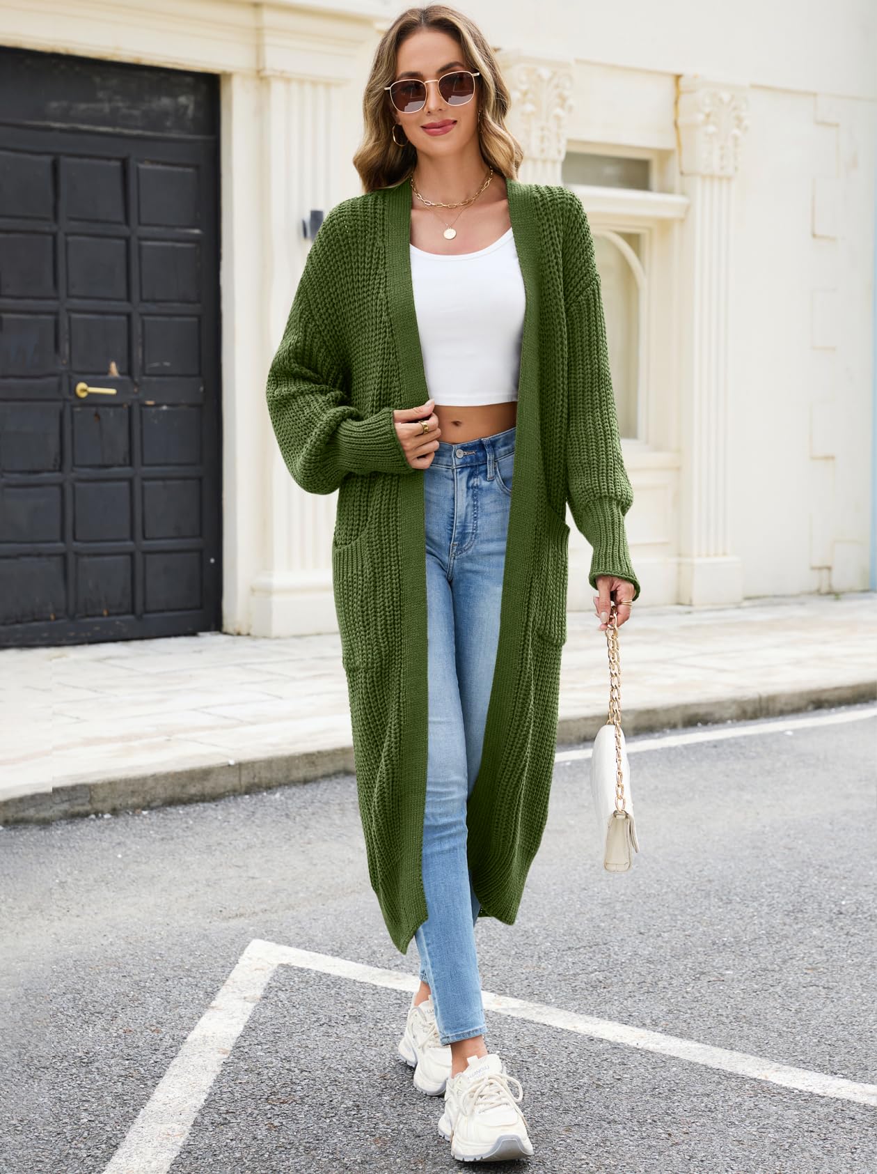 AUGCONE Women's Oversized Cardigans Sweater Long Coat Knit Fall Winter Cozy Outfits with Pockets