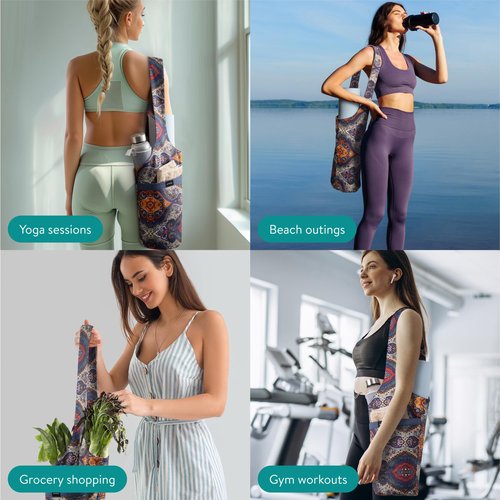Navaris Yoga Mat Bag - Boho Shoulder Carry Bag with Three Pockets - Storage for Pilates Mats - Lightweight, Durable and Foldable Bag - Perfect for Gym, Shopping and More