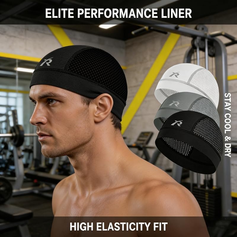 Cooling Skull Cap for Men & Women - Breathable, Sweat-Wicking Helmet Liner - 4psc Black (Variation of THIS listing)