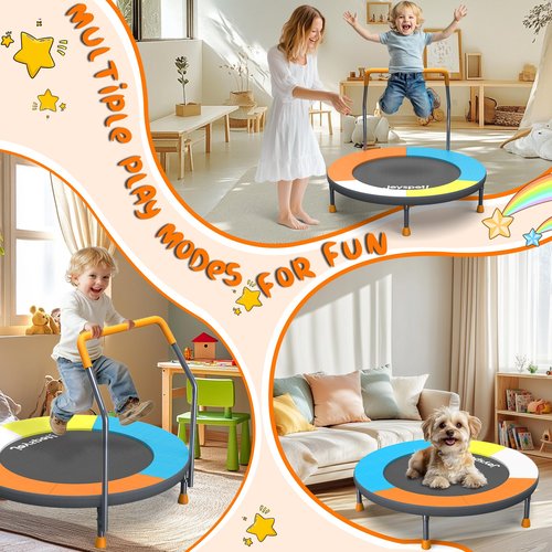 3FT Foldable Trampoline for Kids - 36” Mini Small Trampoline with Handle Bar, Indoor Outdoor Fun, Height-Adjustable, Max Load 100LBS, Perfect Toddler Baby Jumping Mat for Fitness & Recreation