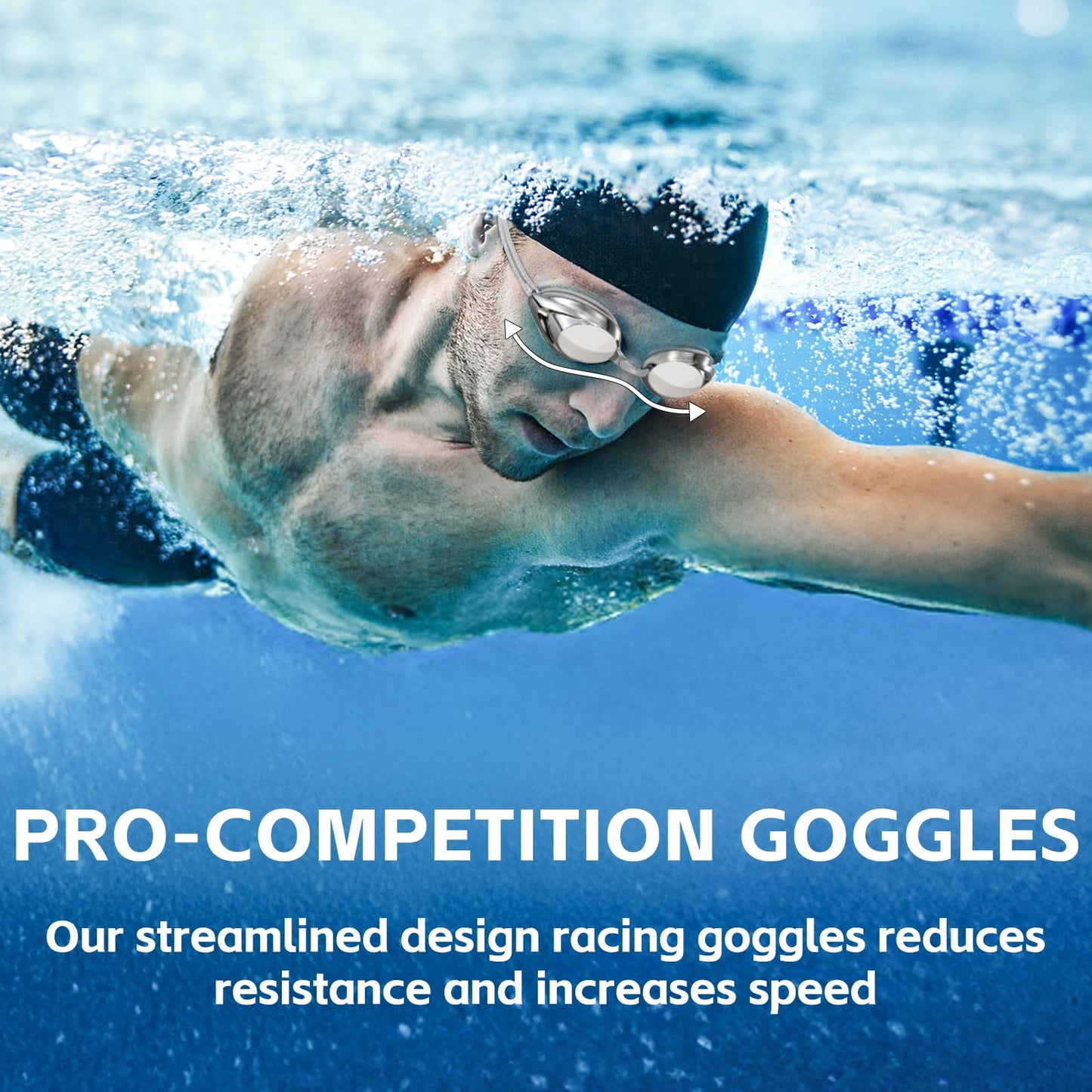 ITOWE 2 Pack Competitive Swim Goggles Adult Women, Swimming goggles Adult For Men Women Youth Bungee Strap Soft Silicone Leakproof Racing Water Goggles Panoramic Clear Vision Anti Fog UV Protection