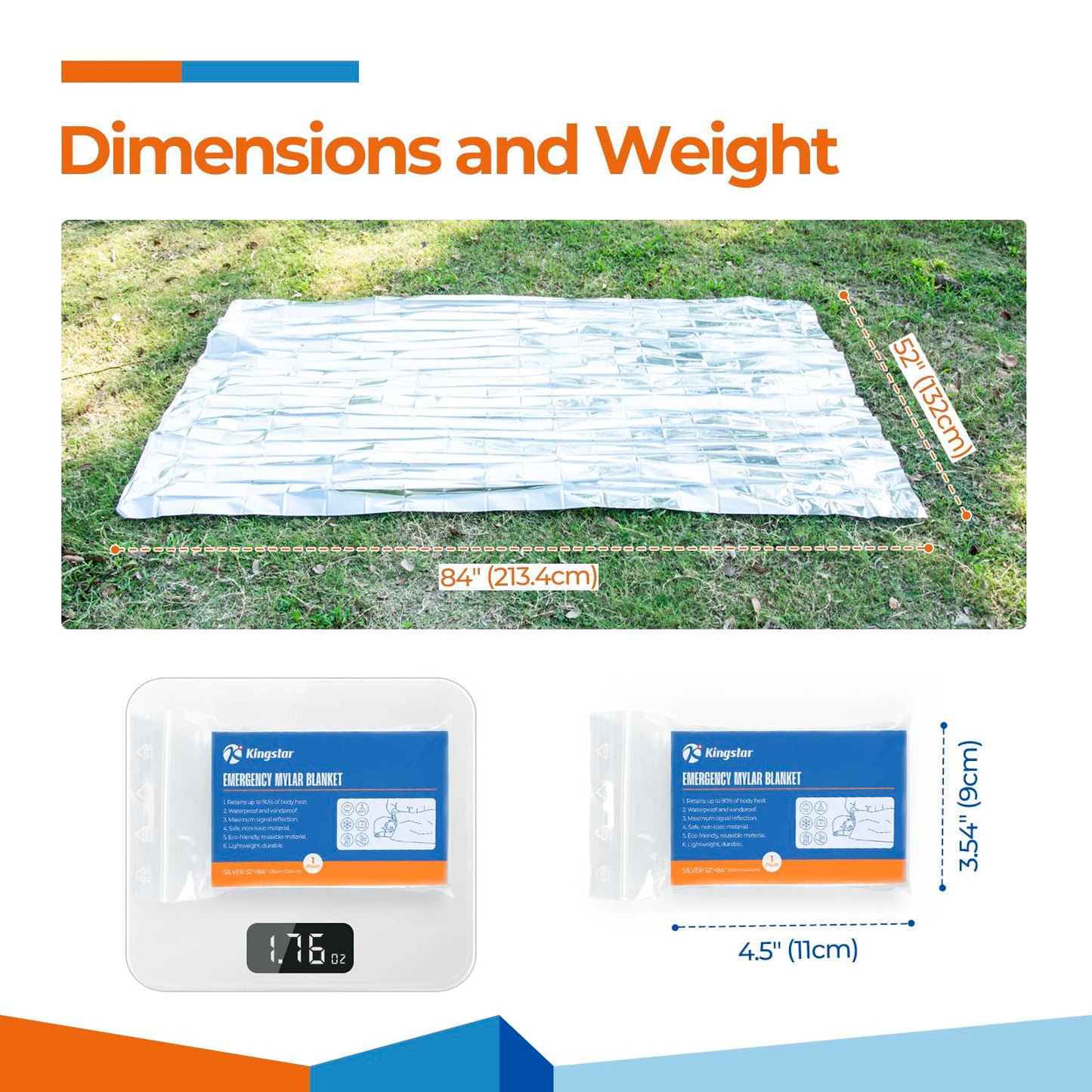 Emergency Blankets 4 Packs, 84" L x 52" W, Reusable Mylar Thermal Blankets for Survival Gear, Ideal for Camping, Hiking & First Aid, Retains 90% Body Heat in Cold, Snow & Winter Emergencies