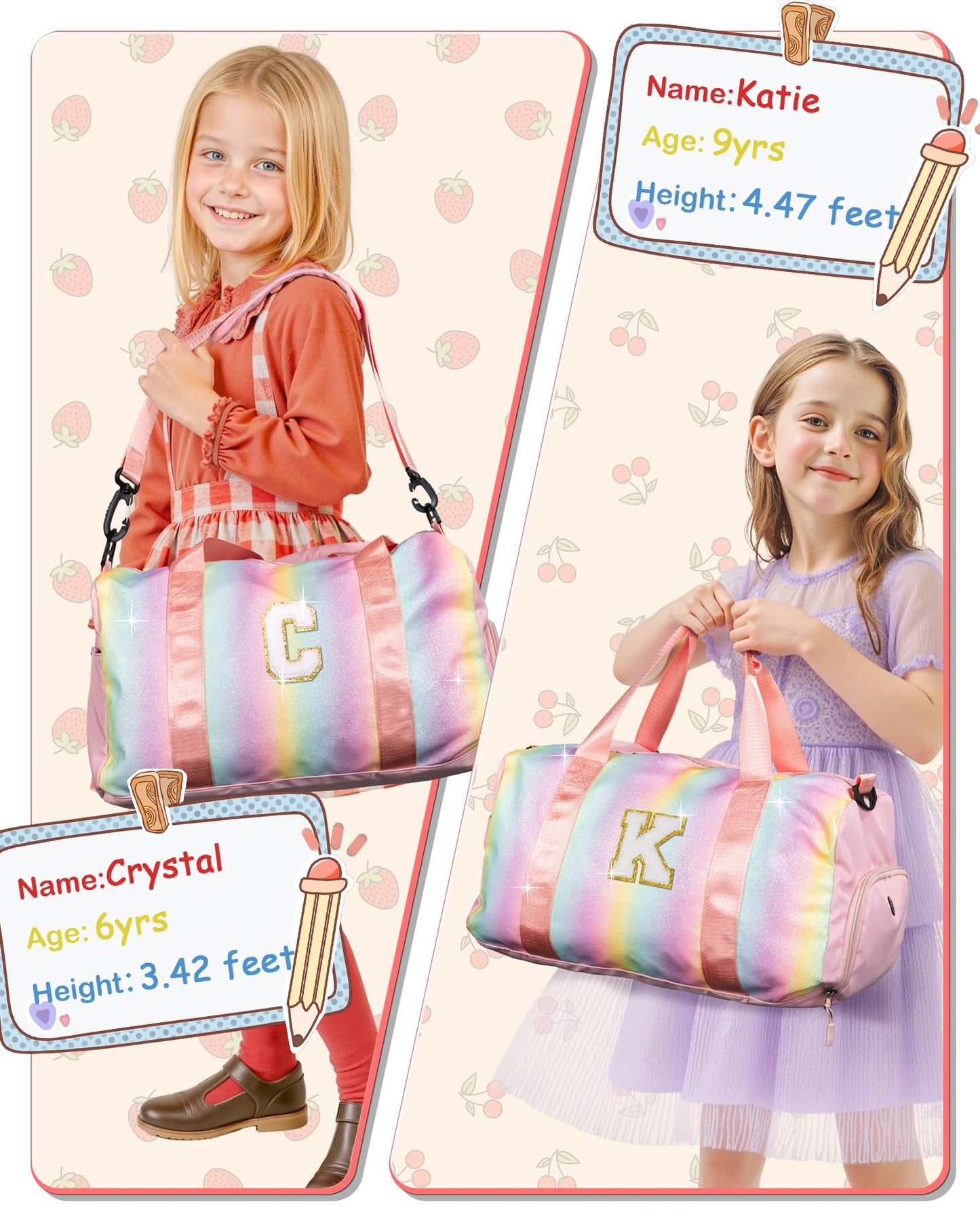 Vogewood Gifts for 3 4 5 6 7 8 9 Year Old Girls-Girl Gym Bag with Shoe Compartment, Kid Personalized Weekender Overnight Bags, Initial Travel Tote with Makeup Pouch, Easter Gift for Teen (Letter C)
