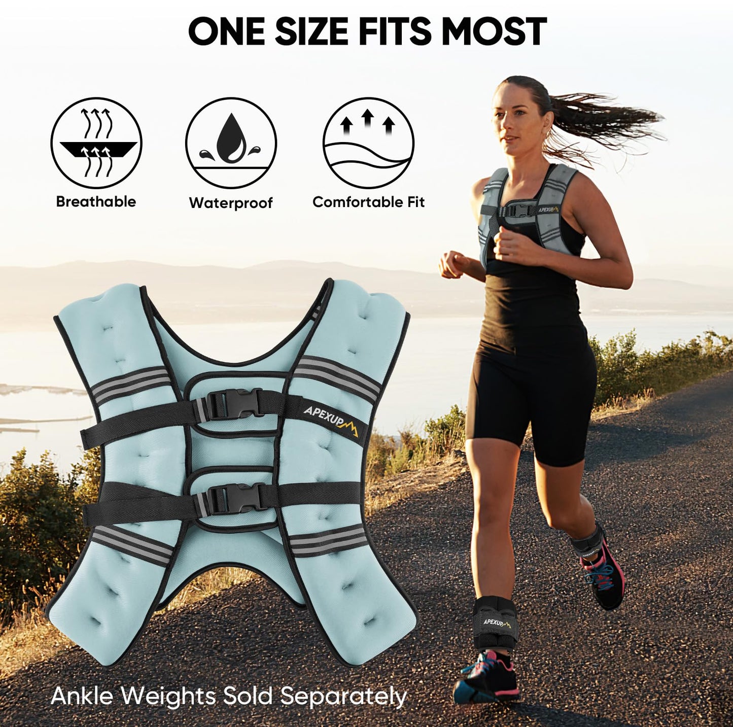 APEXUP 20lbs Weighted Vest Men Women, Weight Vest for Women Workout Equipment for Strength Training Running (Pastel Blue)