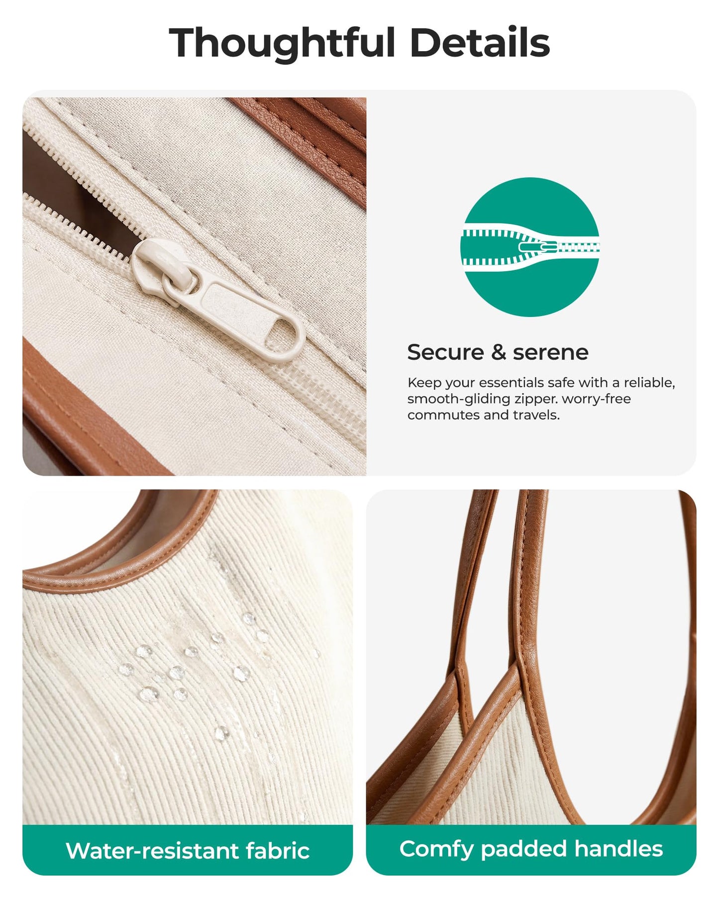BAGSMRT Corduroy Tote Bag for Women Beach Bag with Zipper Casual Shoulder Bag Lightweight Travel Tote Hobo Handbag Tan Brown