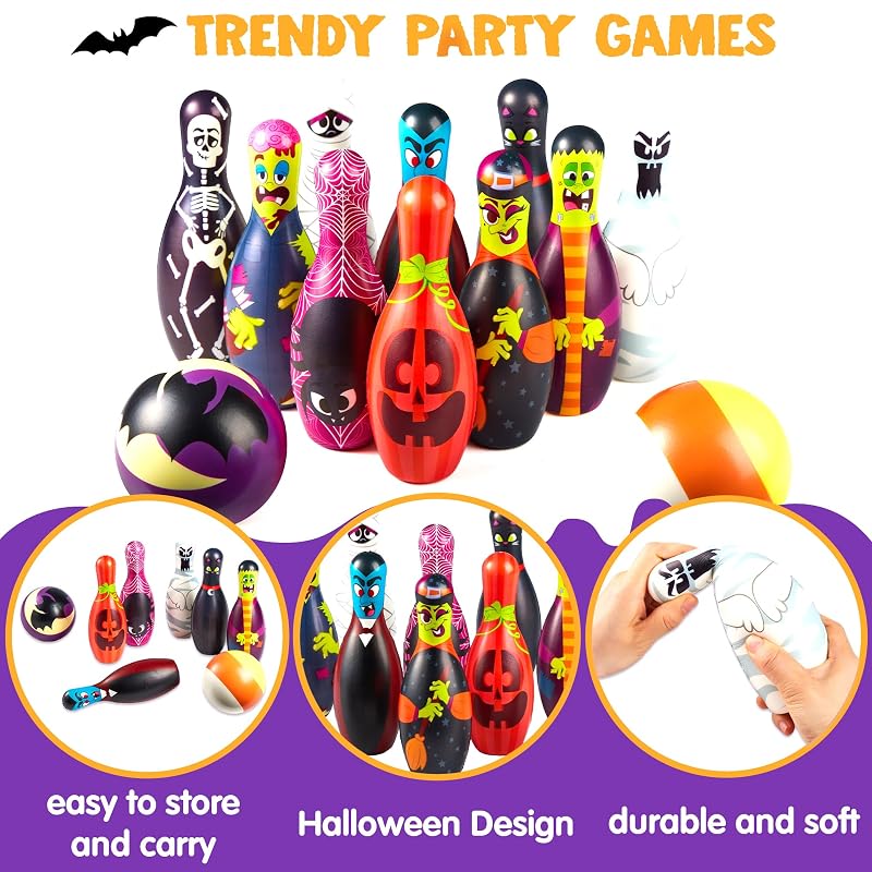 Halloween Foam Bowling Set – 10 Pins + 2 Balls Indoor Outdoor Fun