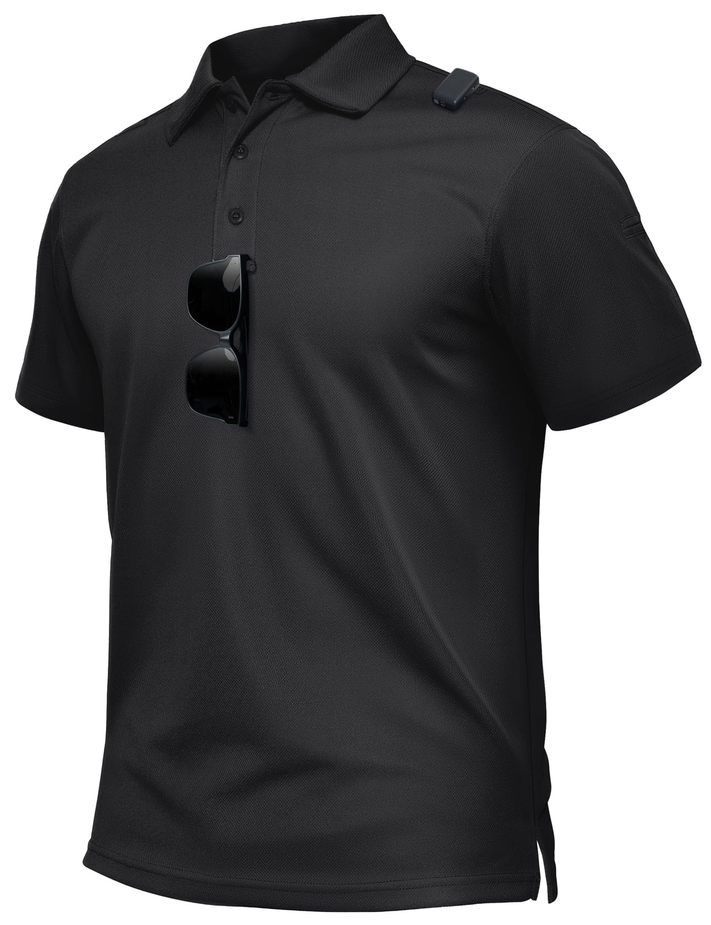 TACVASEN Polo Shirts for Men Dry Fit Short Sleeve Performance Collared Shirt Light UPF 50+ Tactical Work Golf Polos Black, L