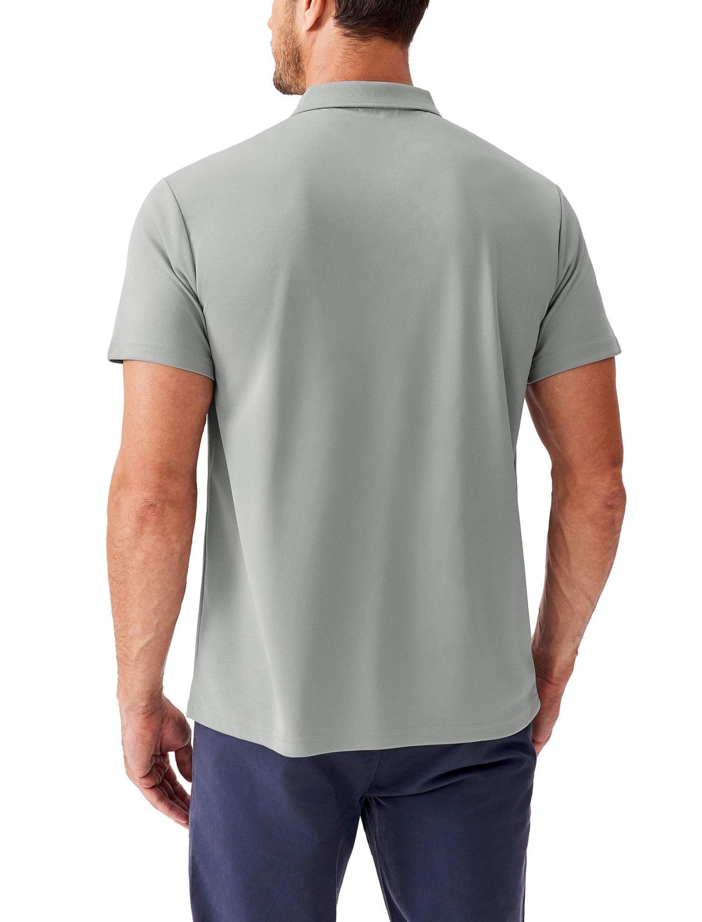 PINSPARK Men's Golf Polo Shirts Moisture Wicking Quick Dry Performance Short Sleeve Collared Shirt Slim Fit Athletic Polos Light Gray