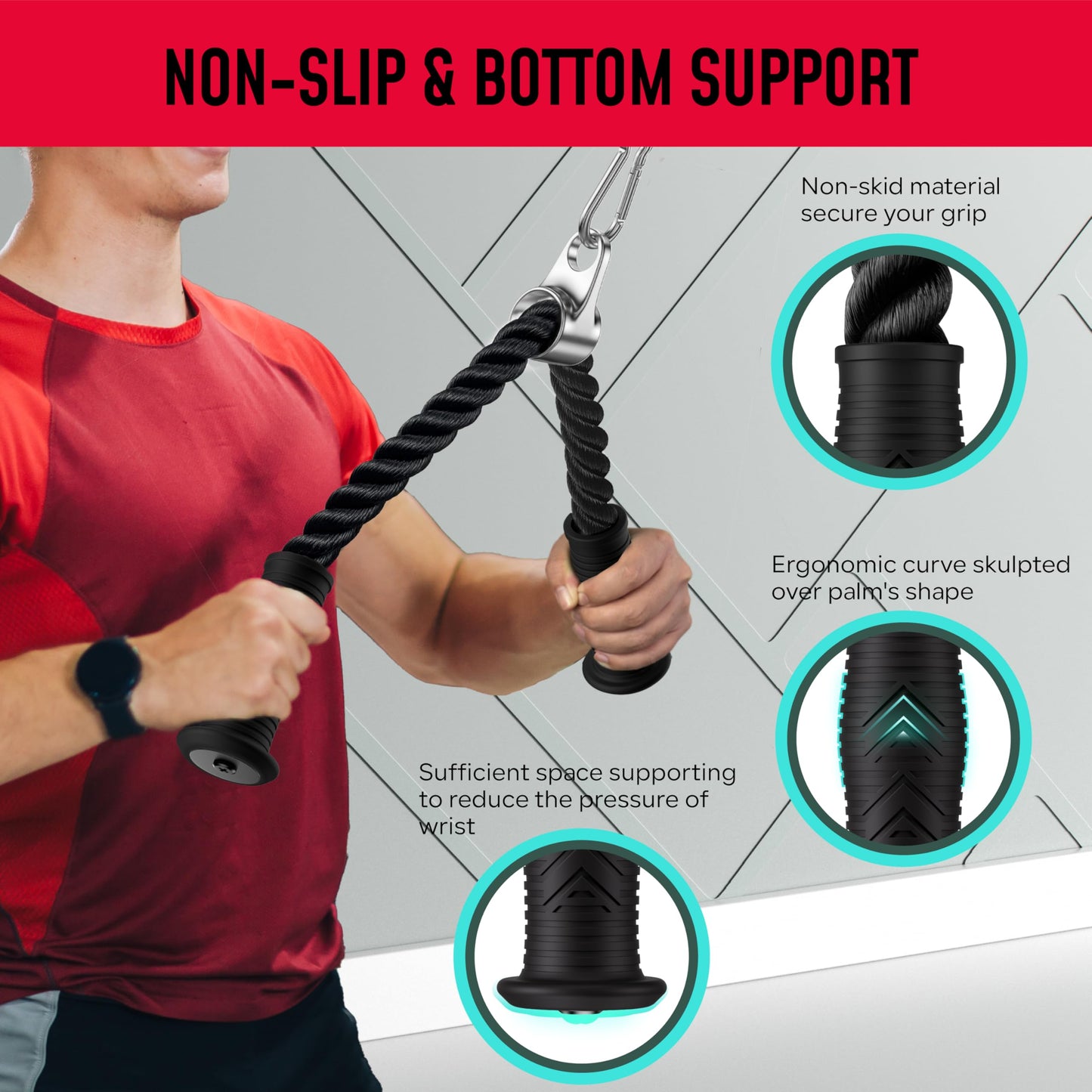 Crostice Tricep Rope Compatible with Tonal Machine, Tricep Pull Down Attachment with Ergonomic Comfort Grips, Accessory for Smart Home Gym & Cable Machine, Wrist Support Base, Soft Rub & Heavy Duty