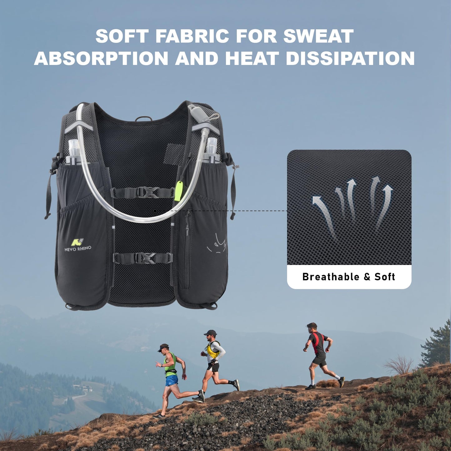 N NEVO RHINO 5.5L Running Vest for Women Men, Lightweight Hydration Vest with 1.5L Water Bladder, Breathable Water Backpack for Hiking Marathon Running