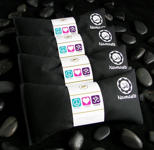 Yoga Eye Pillows - Unscented Eye Pillows - Namaste Hot Cold for Stress, Meditation, Spa, Relaxation Gifts - Made in USA by Happy Wraps - Set of 4 - Black Cotton