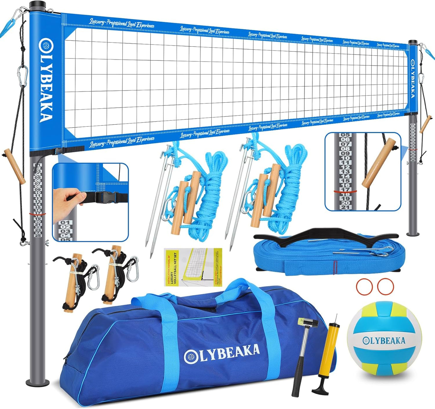 2025 Outdoor Professional Volleyball Net Set for Backyard Beach with Tetoron Net, Adjustable 2" Aluminum Poles, PU Volleyball,Carry Bag - Easy Setup & Anti-Sagg with 2 Tension Adjusters