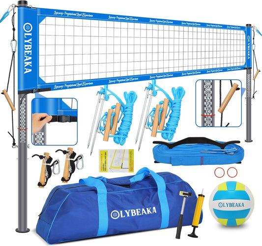 2025 Outdoor Professional Volleyball Net Set for Backyard Beach with Tetoron Net, Adjustable 2" Aluminum Poles, PU Volleyball,Carry Bag - Easy Setup & Anti-Sagg with 2 Tension Adjusters