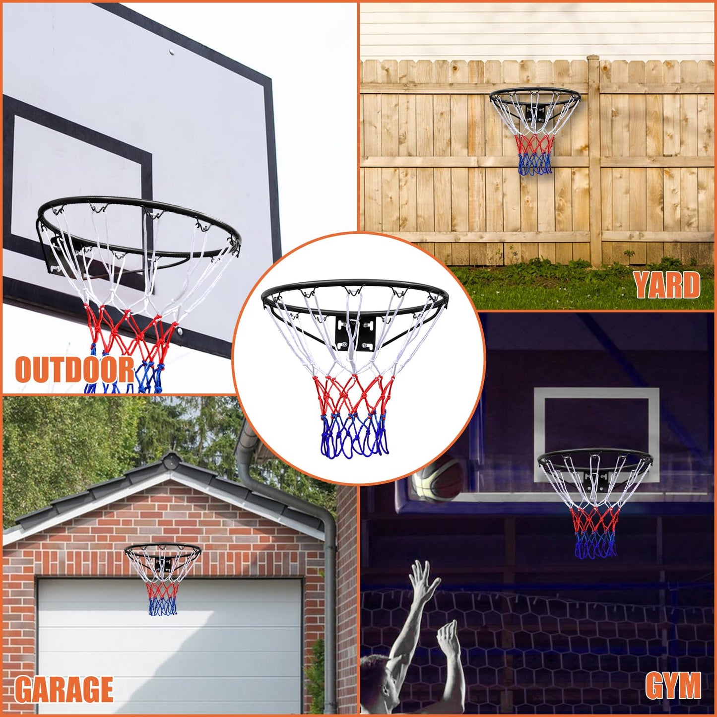 ICSPOID Basketball Rim Goal 18 ", Replacement Basketball Rim Goal Hoop Net for Indoor Outdoor
