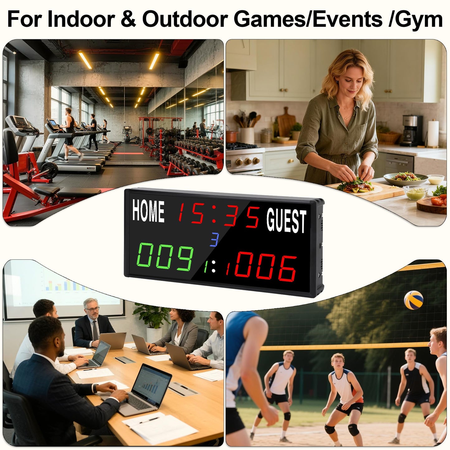 LED Electronic Scoreboard Digital Score Keeper with Remote/Timer/Shot Clock,Portable Basketball Scoreboard with 40-Foot Remote Control ,100FT VISIBLE,24H Clock,Score History,6 Brightness,3 Placements