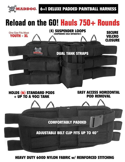 Maddog Sports 6+1 Deluxe Padded Paintball Harness - Black