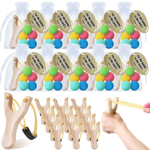 Soulchen 12 Sets David and Goliath Wooden Slingshot Game Sunday School Slingshot with Card Bible Game for Bible Story Party Decorations Religious Education Gift Classroom Home Activities Family Fun