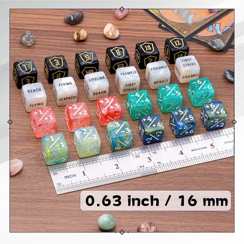 60 Pieces MTG Dice Set with Keyword Token Dice & Plus 1 Life Counter & Shield in 6 Colors for Magic The Gathering, MTG, Cards Gaming Accessories