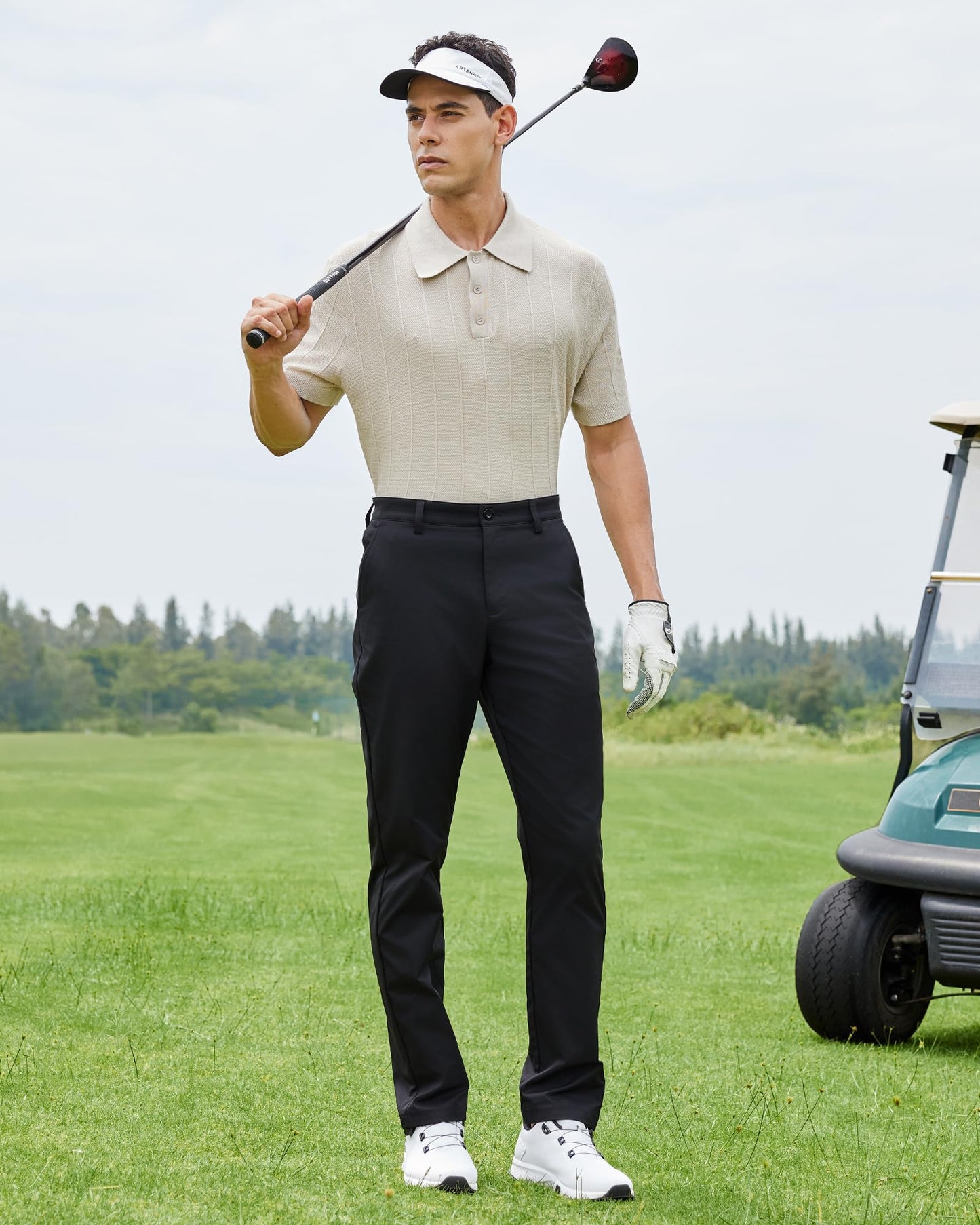 Men's Classic Fit Stretch Golf & Dress Pants 32'' - All-Day Comfort Performance Pants for Work, Business Casual & Travel Black, 34W x 32L