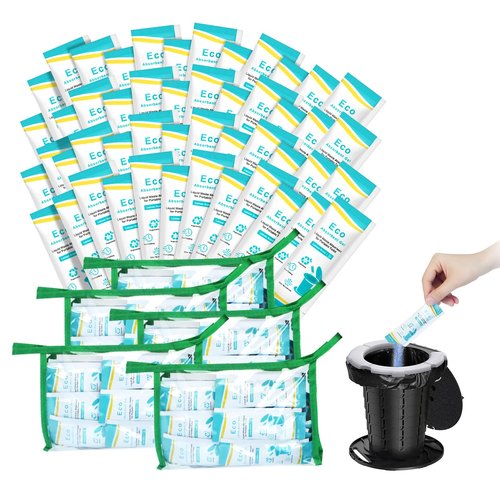 BLIKA 100 Pack Portable Toilet Absorbent Gel, Camping Toilet Gel Powder, Odor-Control Urine Liquid Waste Gel, Eco Absorbent Gel, Poo Urine Powder for Outdoor Camping, Hiking, Emergency