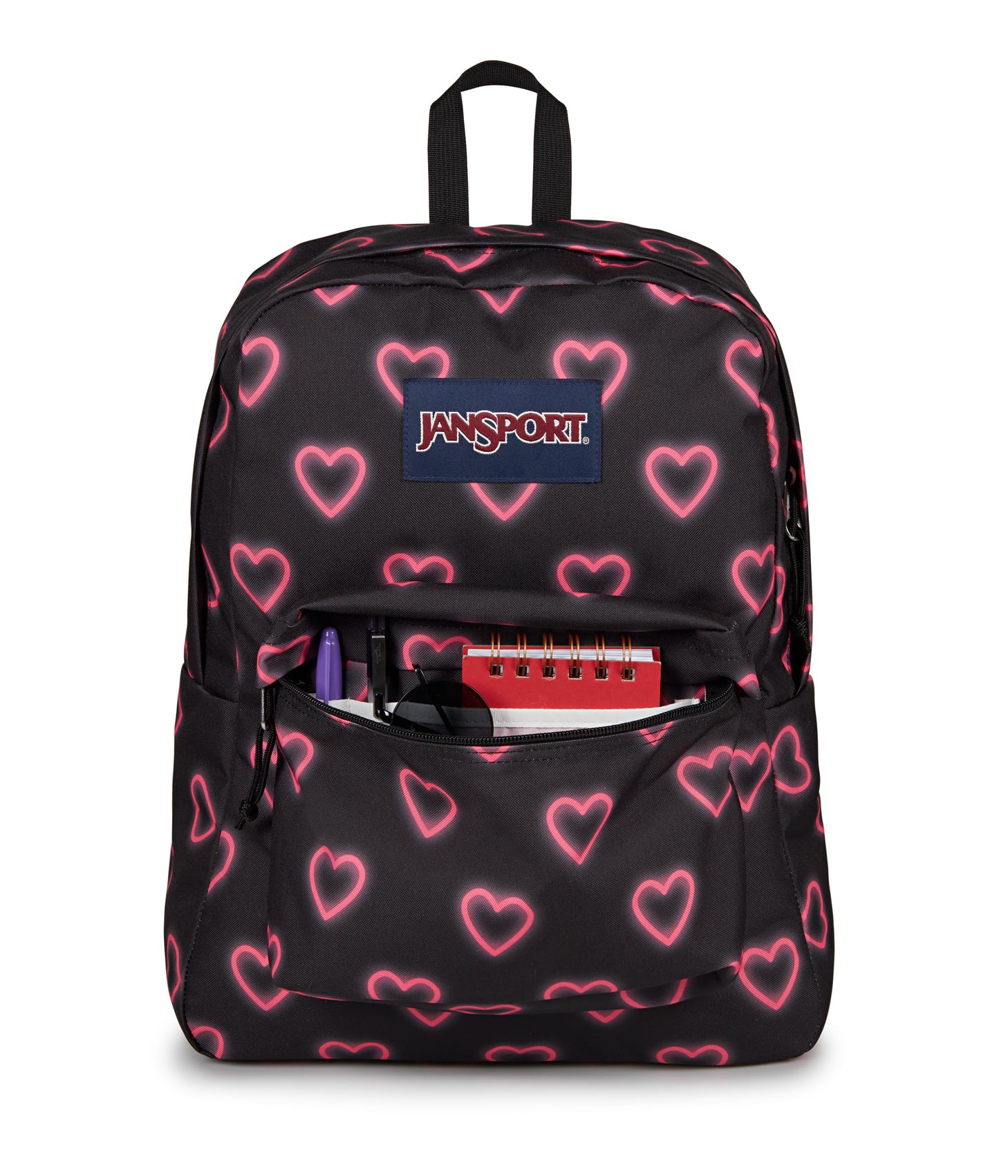 JanSport SuperBreak One Backpacks - Durable, Lightweight Bag with 1 Main Compartment, Front Utility Pocket with Built-in Organizer - Premium Backpack - Happy Hearts Black
