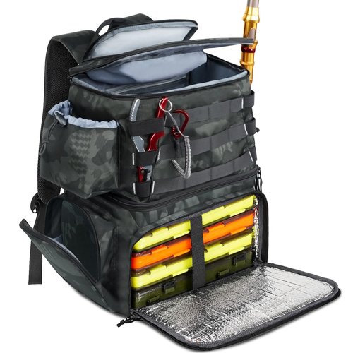 MATEIN Fishing Backpack, Water Resistant Fishing Tackle Box Bag with Rod Holders & Cooler, Gear Gifts for Men